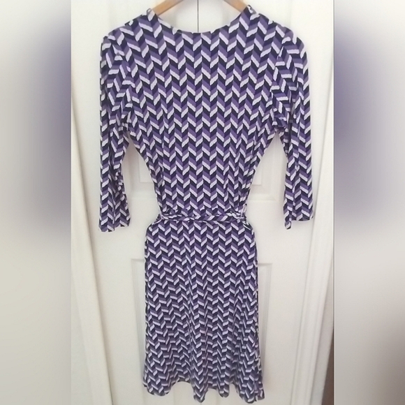 Purple and Navy Herringbone Print Belted Dress - Picture 3 of 16